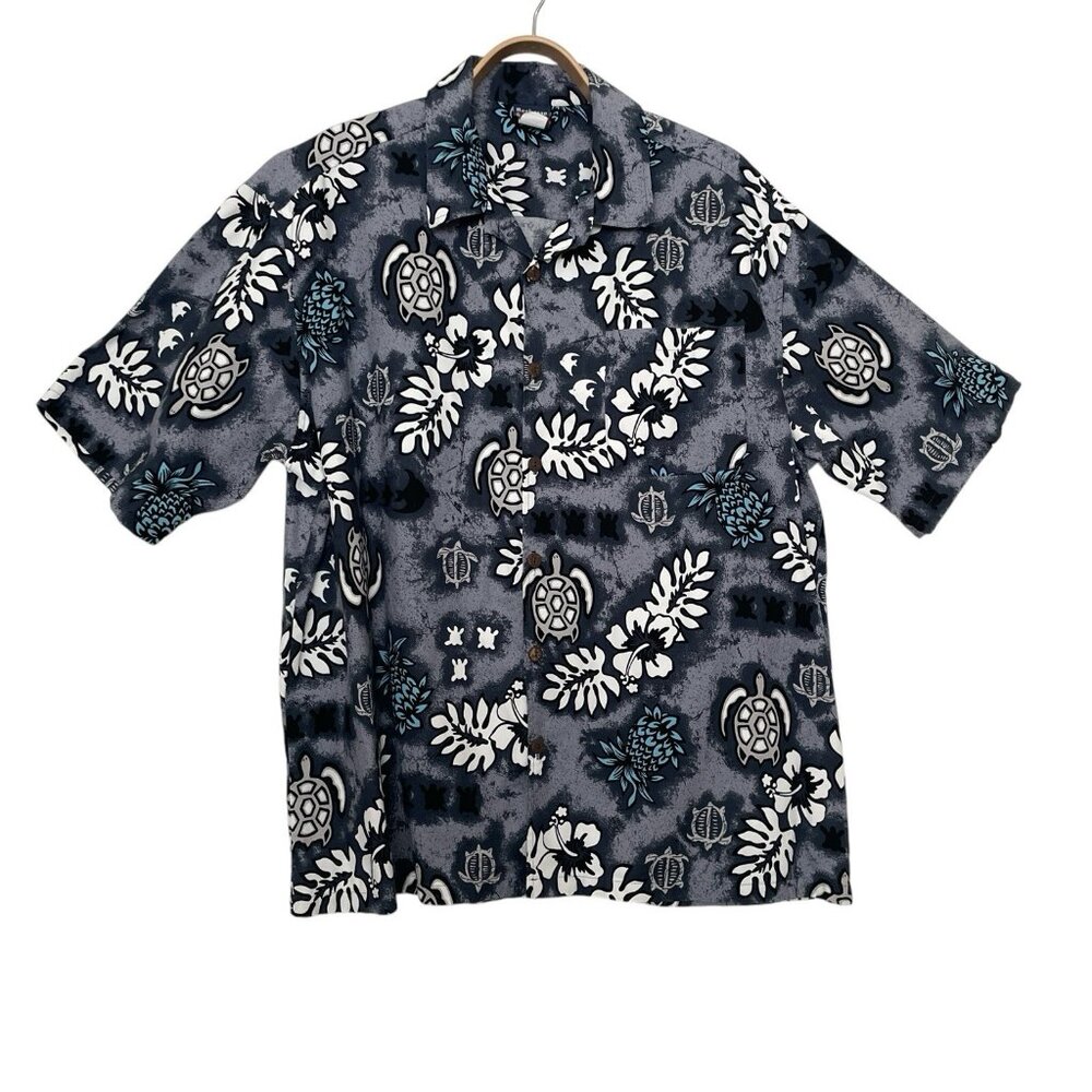 Reebesse Vintage Hawaiian Shirt Mens 2XL Gray Turtle Pineapple Floral Print